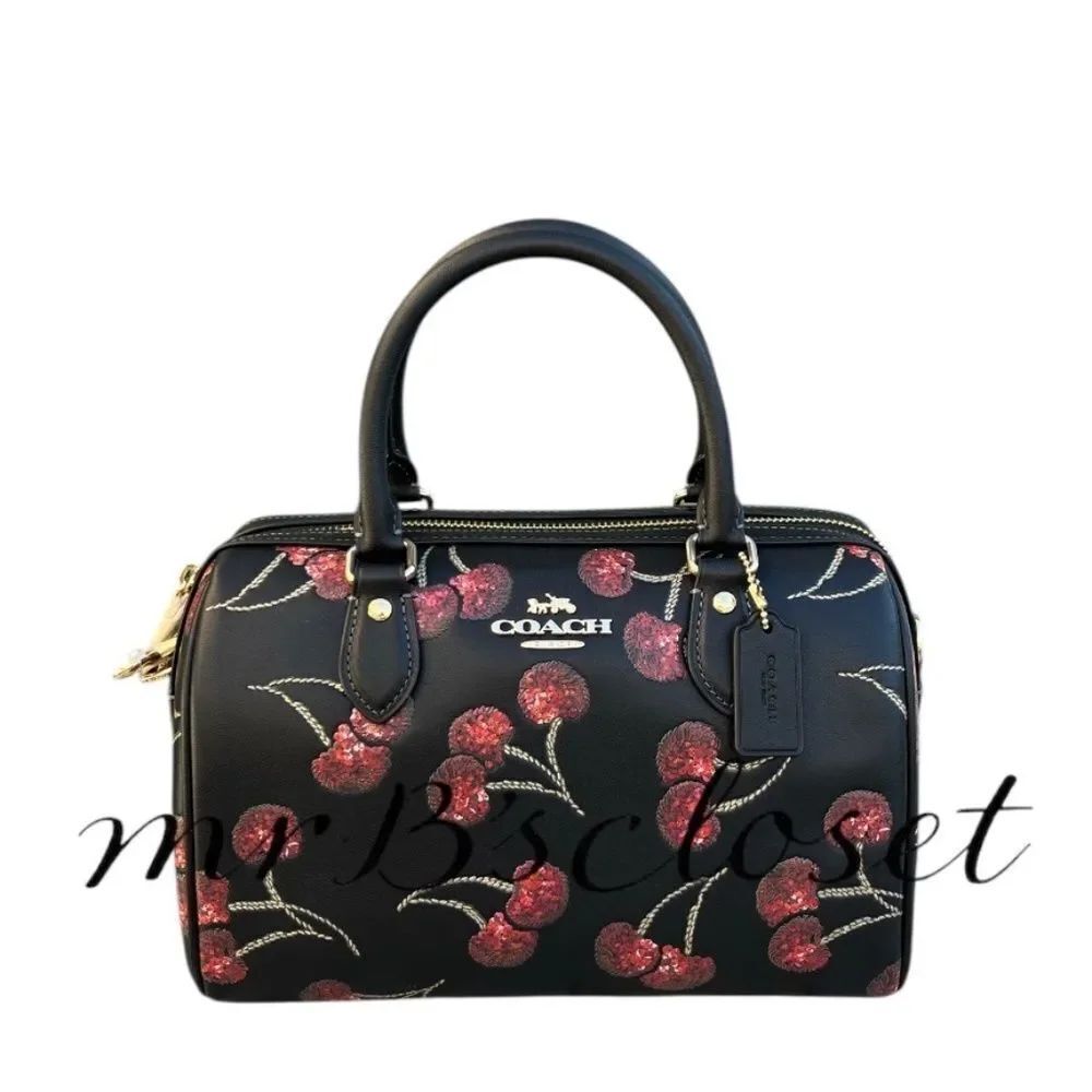 Coach Rowan Satchel Bag With Cherry Print Leather Purse